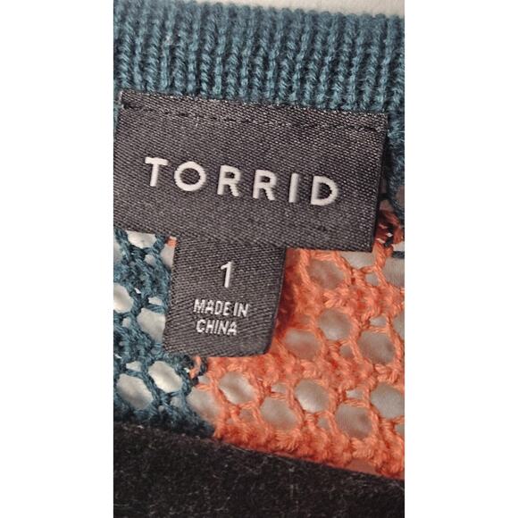 Torrid Striped Open Stitch Pullover Fringe Hem Sweater 1X Kangaroo Pocket Boho - Picture 5 of 7